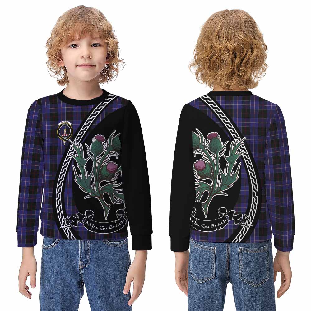 Dunlop Family Crest Tartan Kid Knitted Sweatshirt Alba Thistle Inspired - Tartan Vibes Clothing