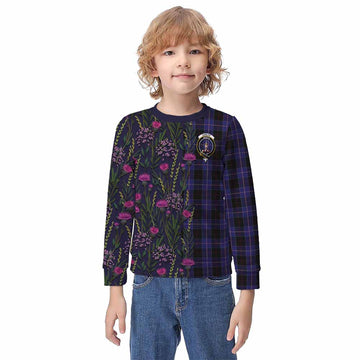 Dunlop Family Crest Tartan Kid Knitted Sweatshirt Scottish Thistle Flower Pattern Half Style