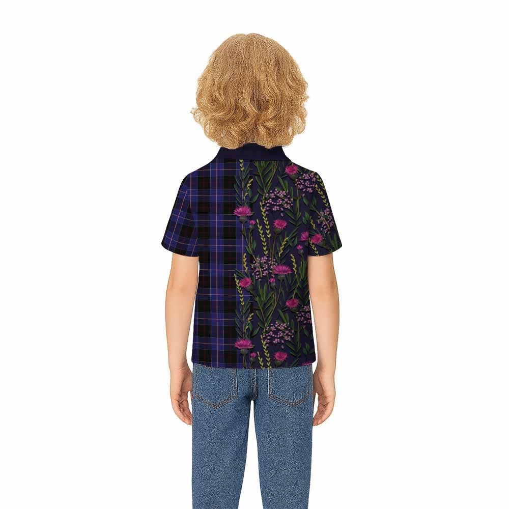 Dunlop Family Crest Tartan Kid Polo Shirt Scottish Thistle Flower Pattern Half Style - Tartan Vibes Clothing