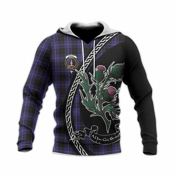 Dunlop Family Crest Tartan Knitted Hoodie Alba Thistle Inspired