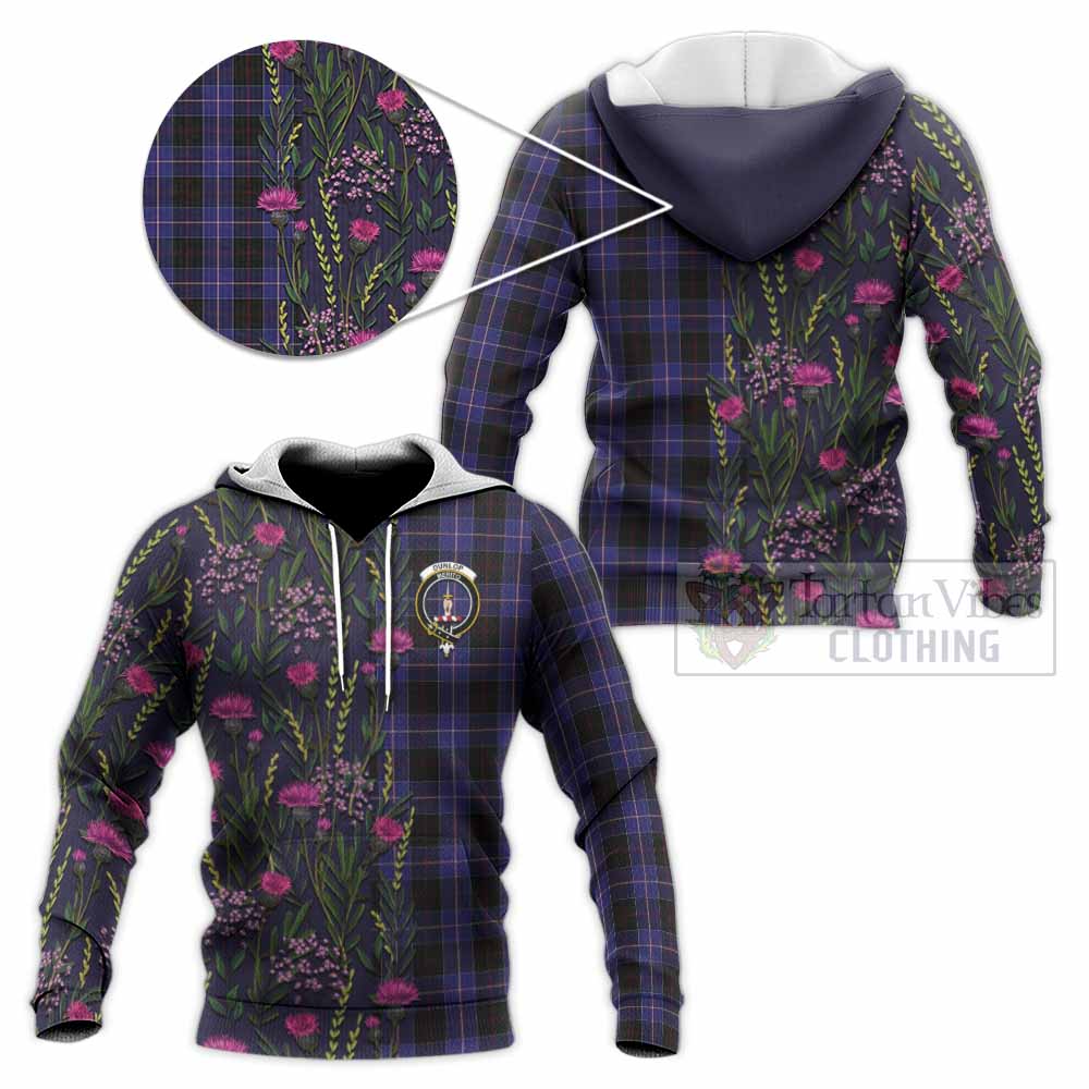 Dunlop Family Crest Tartan Knitted Hoodie Scottish Thistle Flower Pattern Half Style - Tartan Vibes Clothing