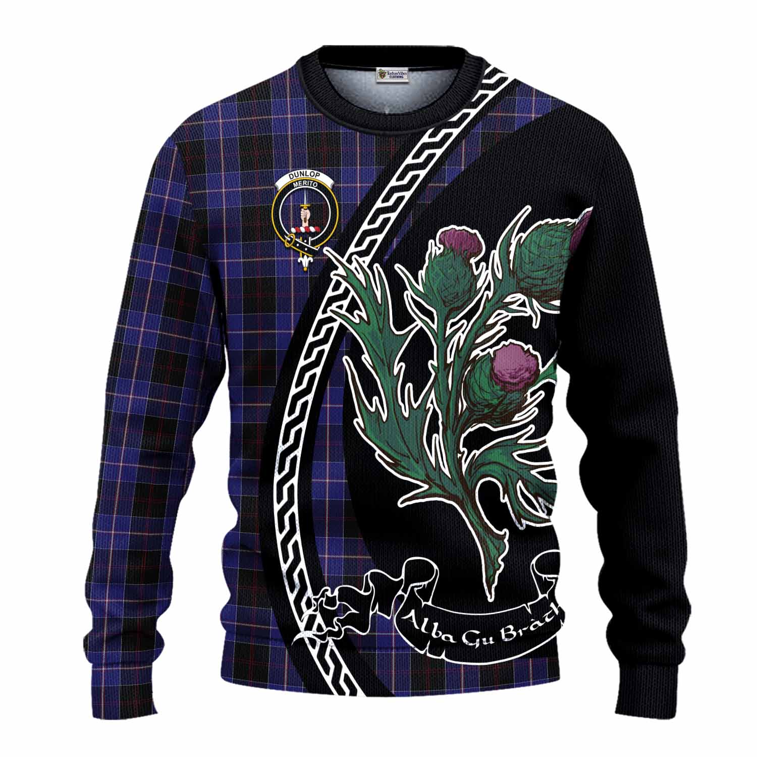 Dunlop Family Crest Tartan Knitted Sweater Alba Thistle Inspired - Tartan Vibes Clothing