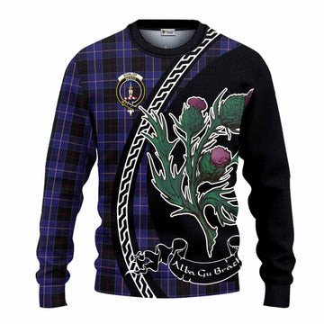 Dunlop Family Crest Tartan Knitted Sweater Alba Thistle Inspired