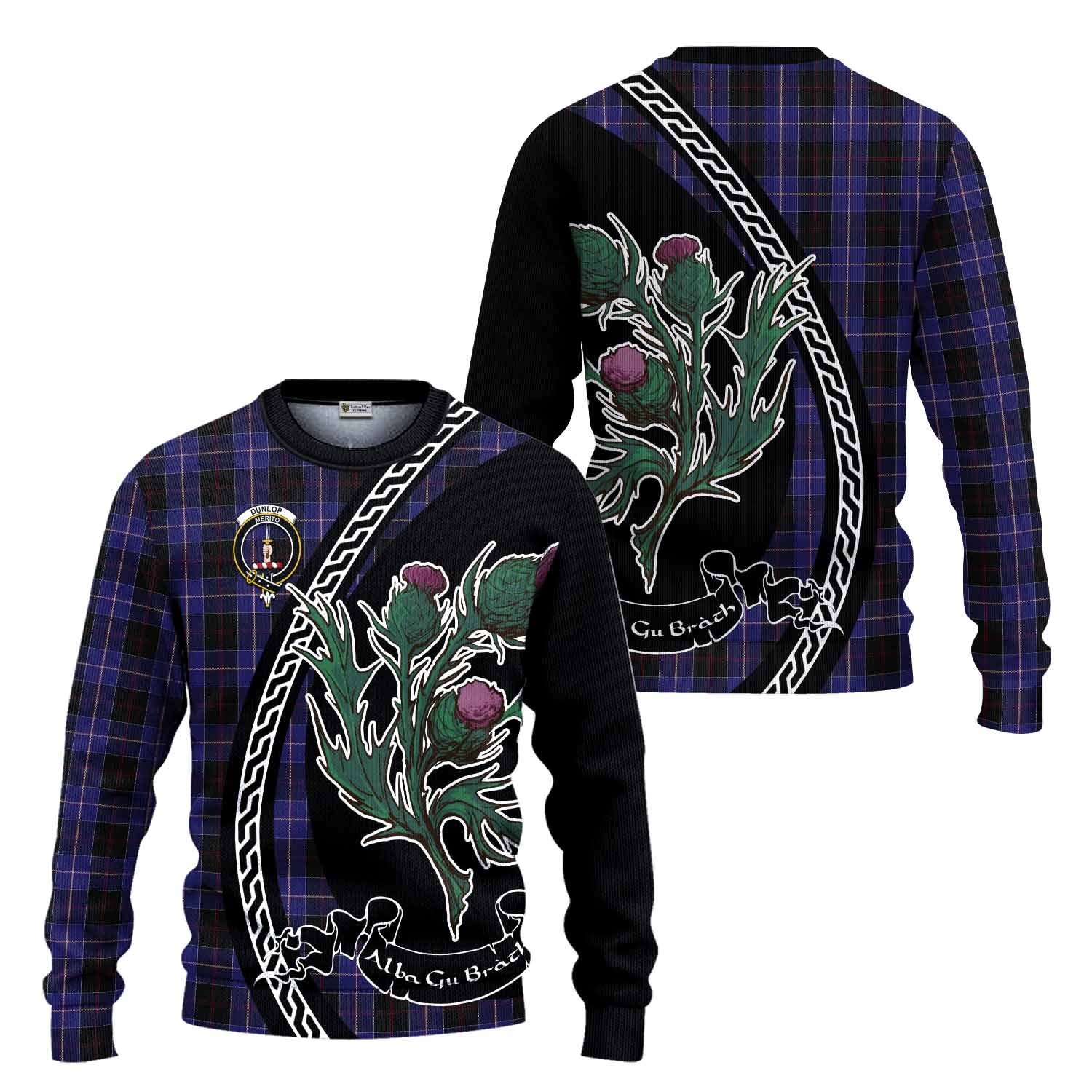 Dunlop Family Crest Tartan Knitted Sweater Alba Thistle Inspired - Tartan Vibes Clothing