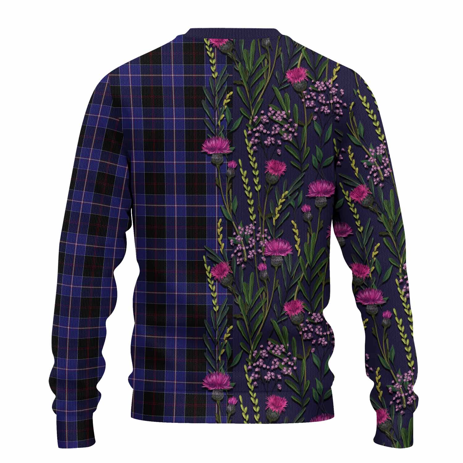 Dunlop Family Crest Tartan Knitted Sweater Scottish Thistle Flower Pattern Half Style - Tartan Vibes Clothing