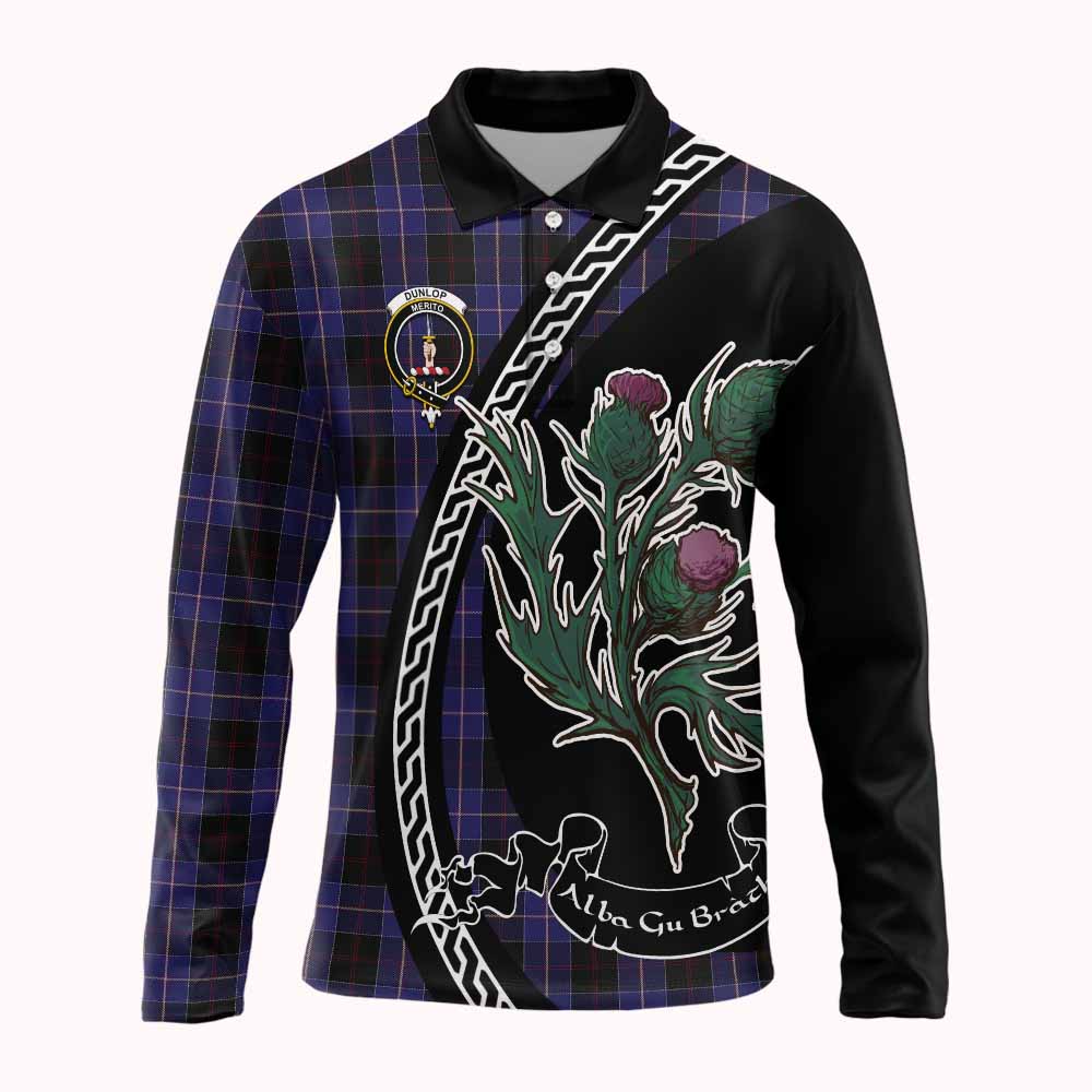 Dunlop Family Crest Tartan Long Sleeve Polo Shirt Alba Thistle Inspired - Tartan Vibes Clothing