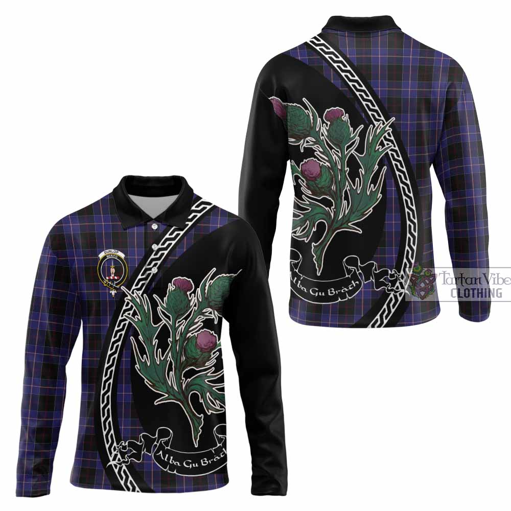 Dunlop Family Crest Tartan Long Sleeve Polo Shirt Alba Thistle Inspired - Tartan Vibes Clothing