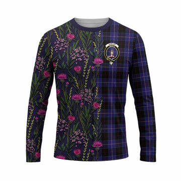 Dunlop Family Crest Tartan Long Sleeve T-Shirt Scottish Thistle Flower Pattern Half Style