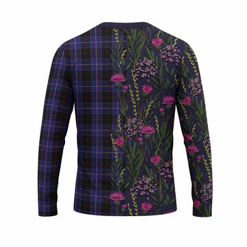 Dunlop Family Crest Tartan Long Sleeve T-Shirt Scottish Thistle Flower Pattern Half Style
