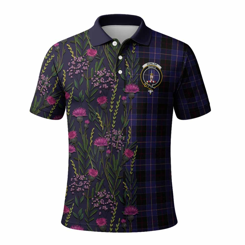 Dunlop Family Crest Tartan Polo Shirt Scottish Thistle Flower Pattern Half Style - Tartan Vibes Clothing