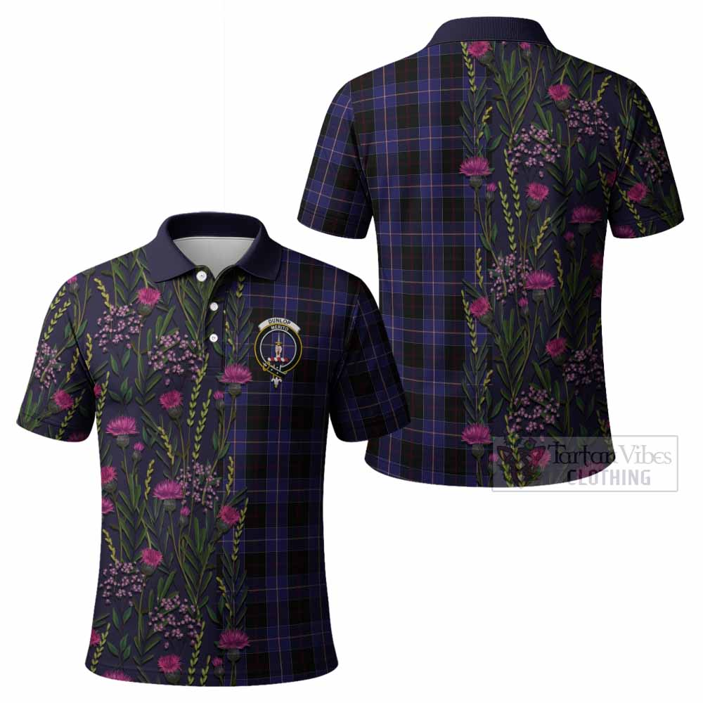 Dunlop Family Crest Tartan Polo Shirt Scottish Thistle Flower Pattern Half Style - Tartan Vibes Clothing