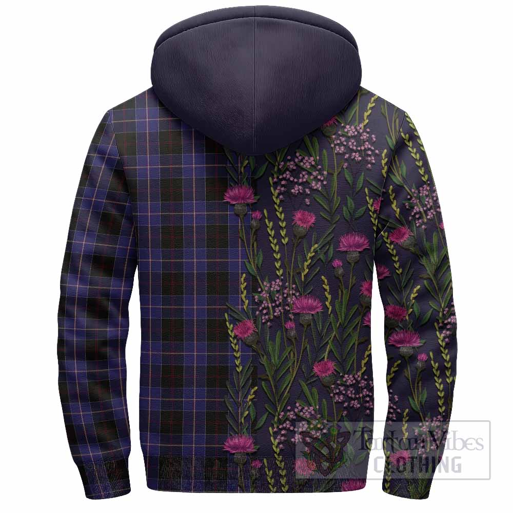 Dunlop Family Crest Tartan Sherpa Hoodie Scottish Thistle Flower Pattern Half Style - Tartan Vibes Clothing