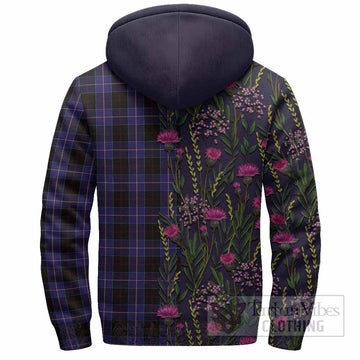 Dunlop Family Crest Tartan Sherpa Hoodie Scottish Thistle Flower Pattern Half Style