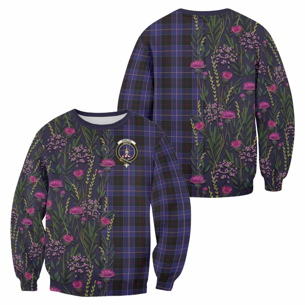 Dunlop Family Crest Tartan Sweatshirt Scottish Thistle Flower Pattern Half Style - Tartan Vibes Clothing