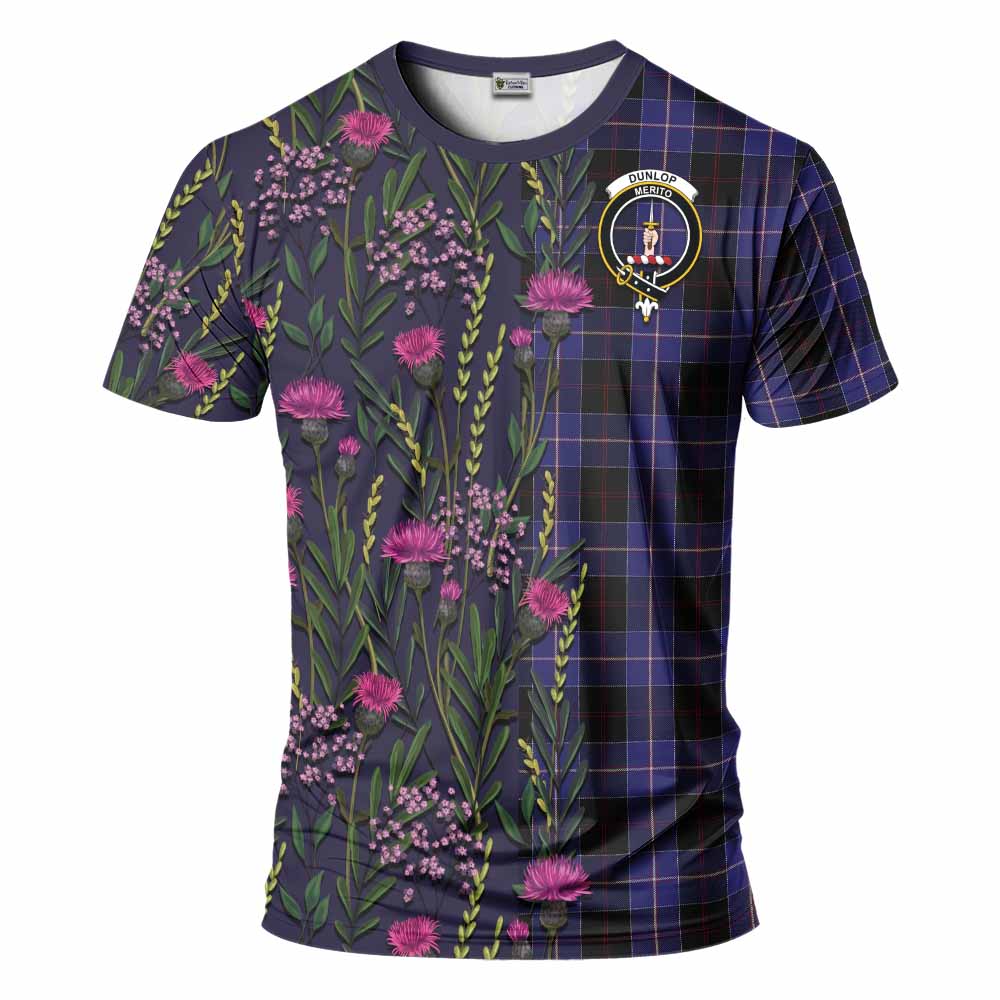 Dunlop Family Crest Tartan T-Shirt Scottish Thistle Flower Pattern Half Style - Tartan Vibes Clothing