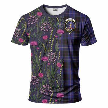 Dunlop Family Crest Tartan T-Shirt Scottish Thistle Flower Pattern Half Style - Tartan Vibes Clothing