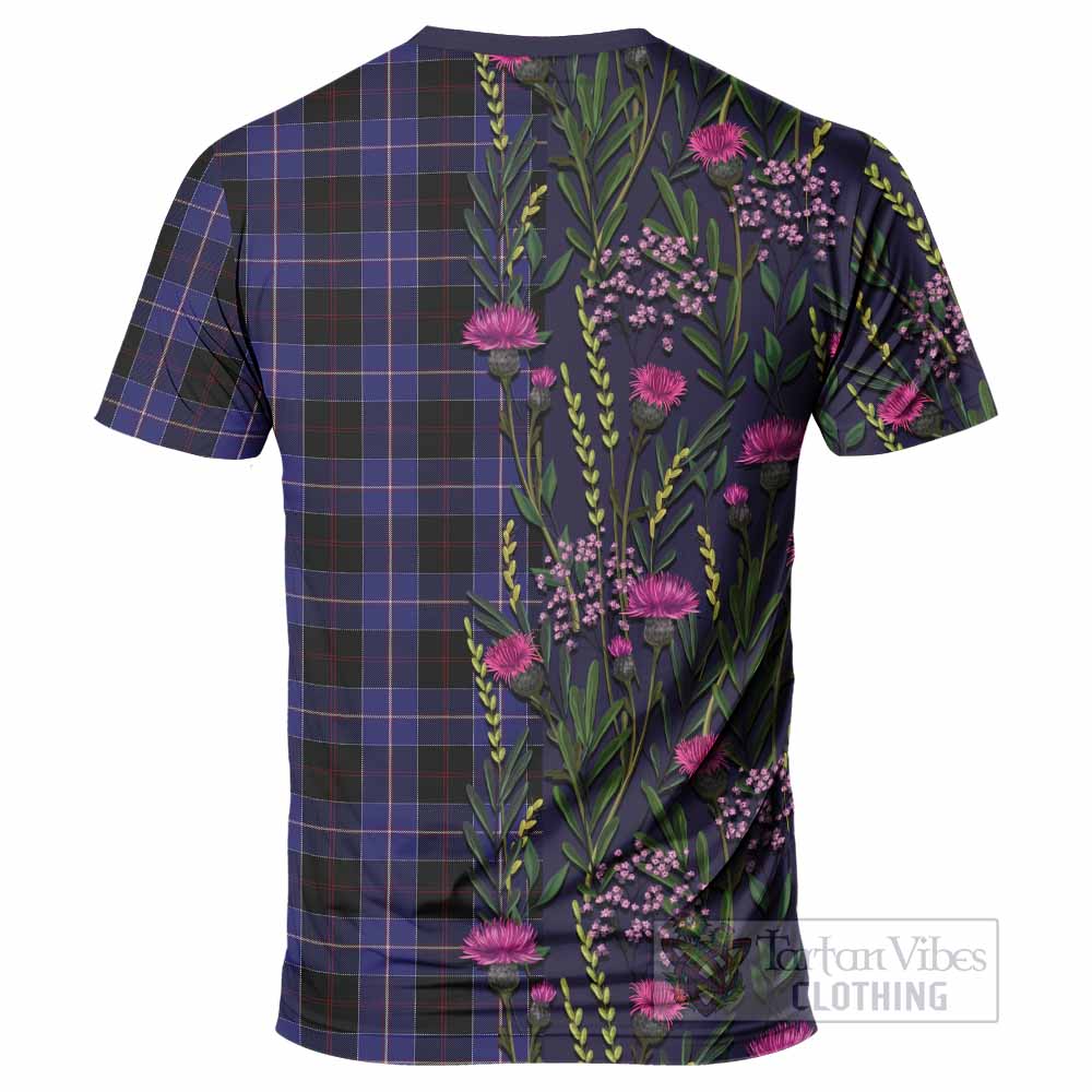 Dunlop Family Crest Tartan T-Shirt Scottish Thistle Flower Pattern Half Style - Tartan Vibes Clothing