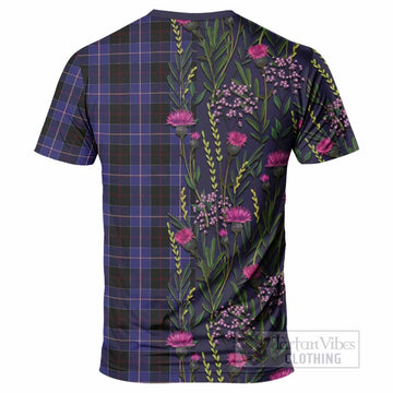 Dunlop Family Crest Tartan T-Shirt Scottish Thistle Flower Pattern Half Style - Tartan Vibes Clothing