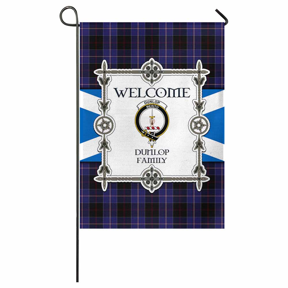 Dunlop Family Crest Tartan Welcome Garden Flag Saltire Harmony Style - Tartan Vibes Clothing