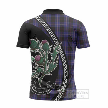 Dunlop Family Crest Tartan Zipper Polo Shirt Alba Thistle Inspired