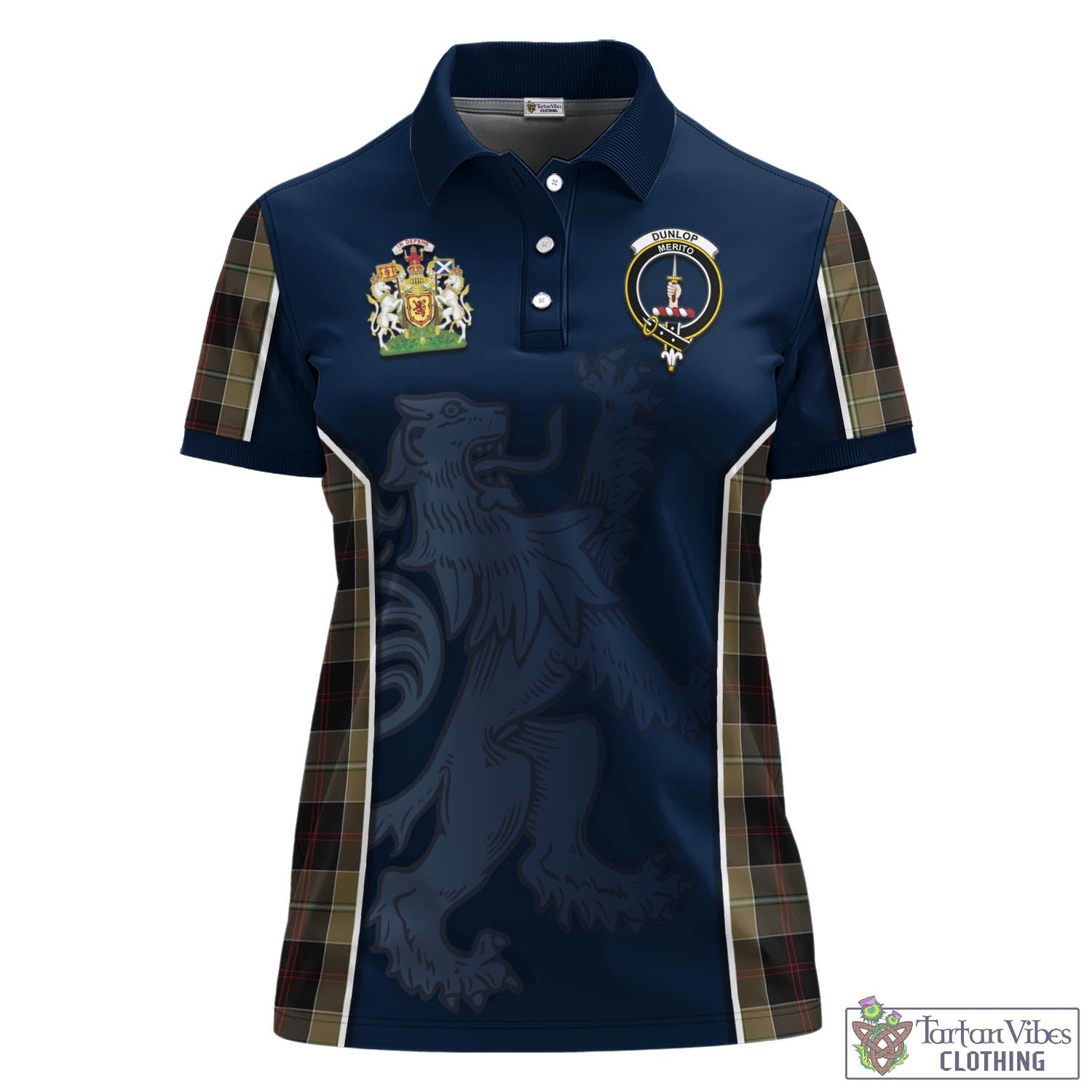 Tartan Vibes Clothing Dunlop Hunting Tartan Women's Polo Shirt with Family Crest and Lion Rampant Vibes Sport Style