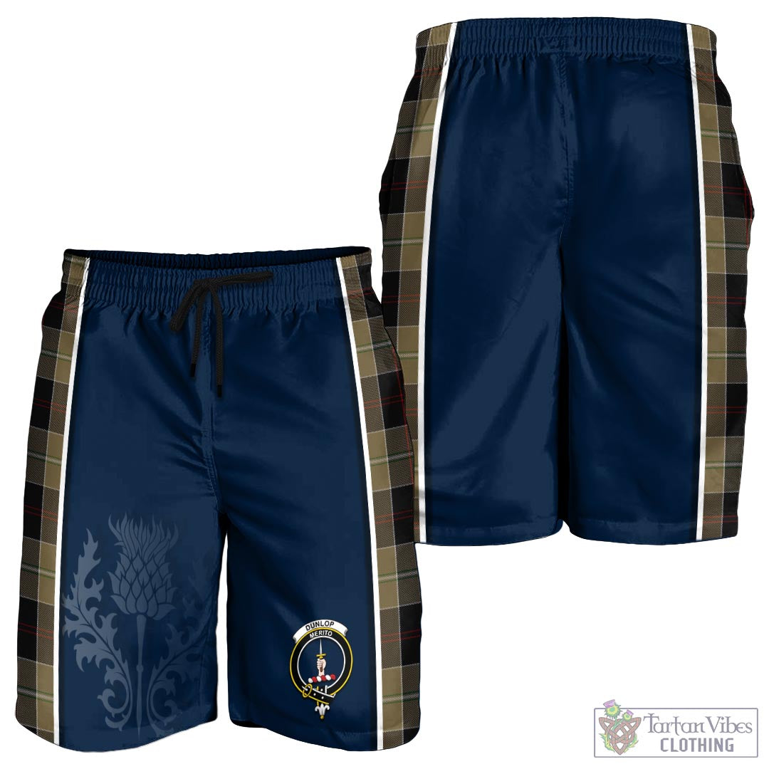 Tartan Vibes Clothing Dunlop Hunting Tartan Men's Shorts with Family Crest and Scottish Thistle Vibes Sport Style