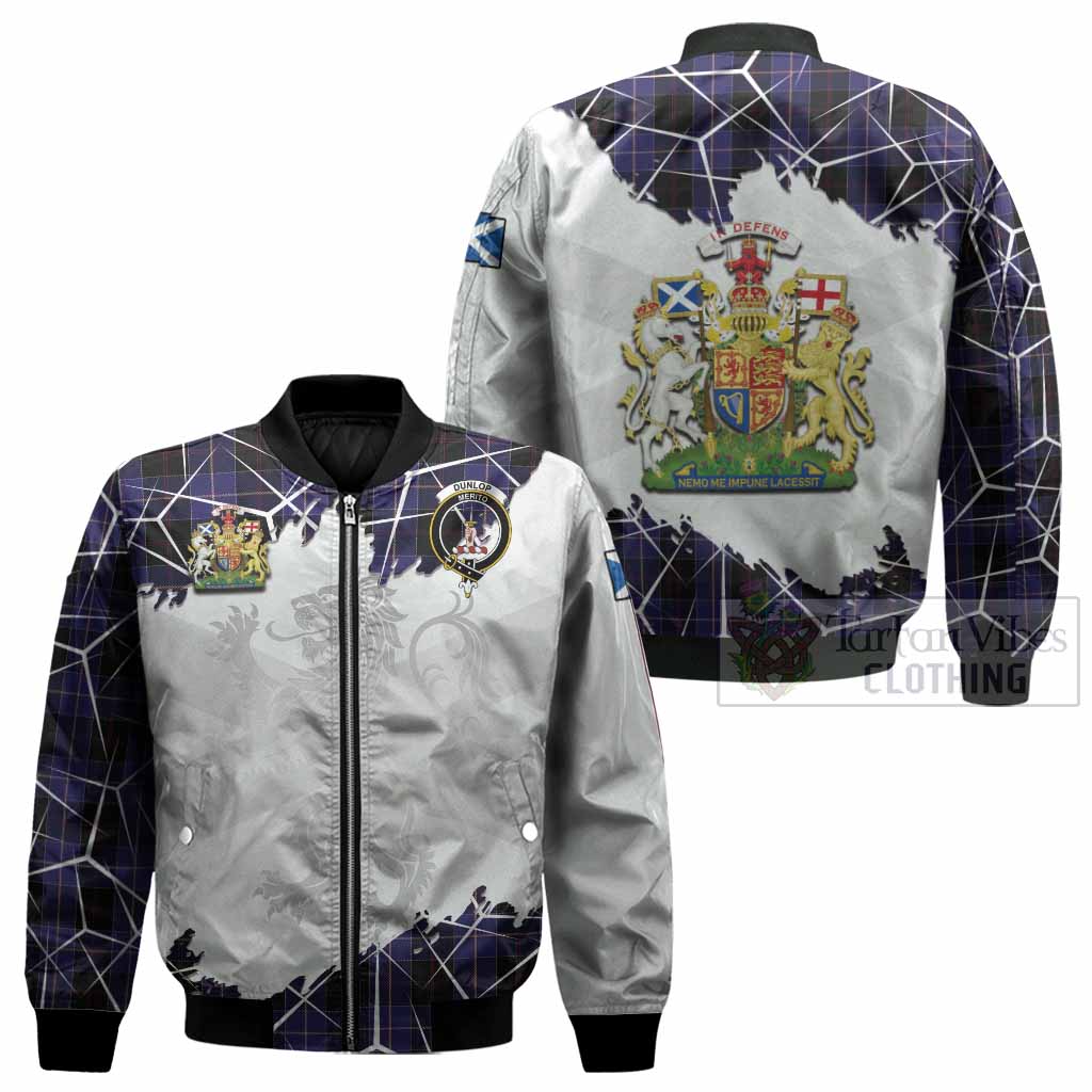 Dunlop Tartan Bomber Jacket with Family Crest and Lion Rampant Grunge Style