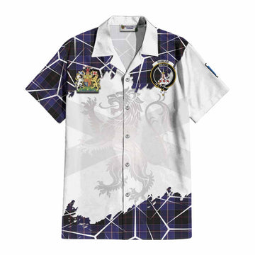 Dunlop Tartan Cotton Hawaiian Shirt with Family Crest and Lion Rampant Grunge Style