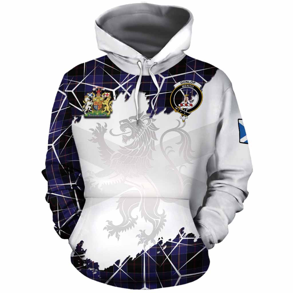 Dunlop Tartan Cotton Hoodie with Family Crest and Lion Rampant Grunge Style