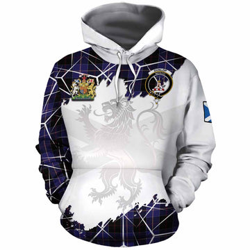 Dunlop Tartan Cotton Hoodie with Family Crest and Lion Rampant Grunge Style