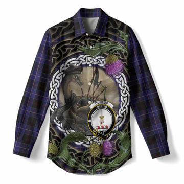 Dunlop Tartan Crest Bagpipe Nessie Women Casual Shirt Scottish Loch Ness Monster Celtic Thistle