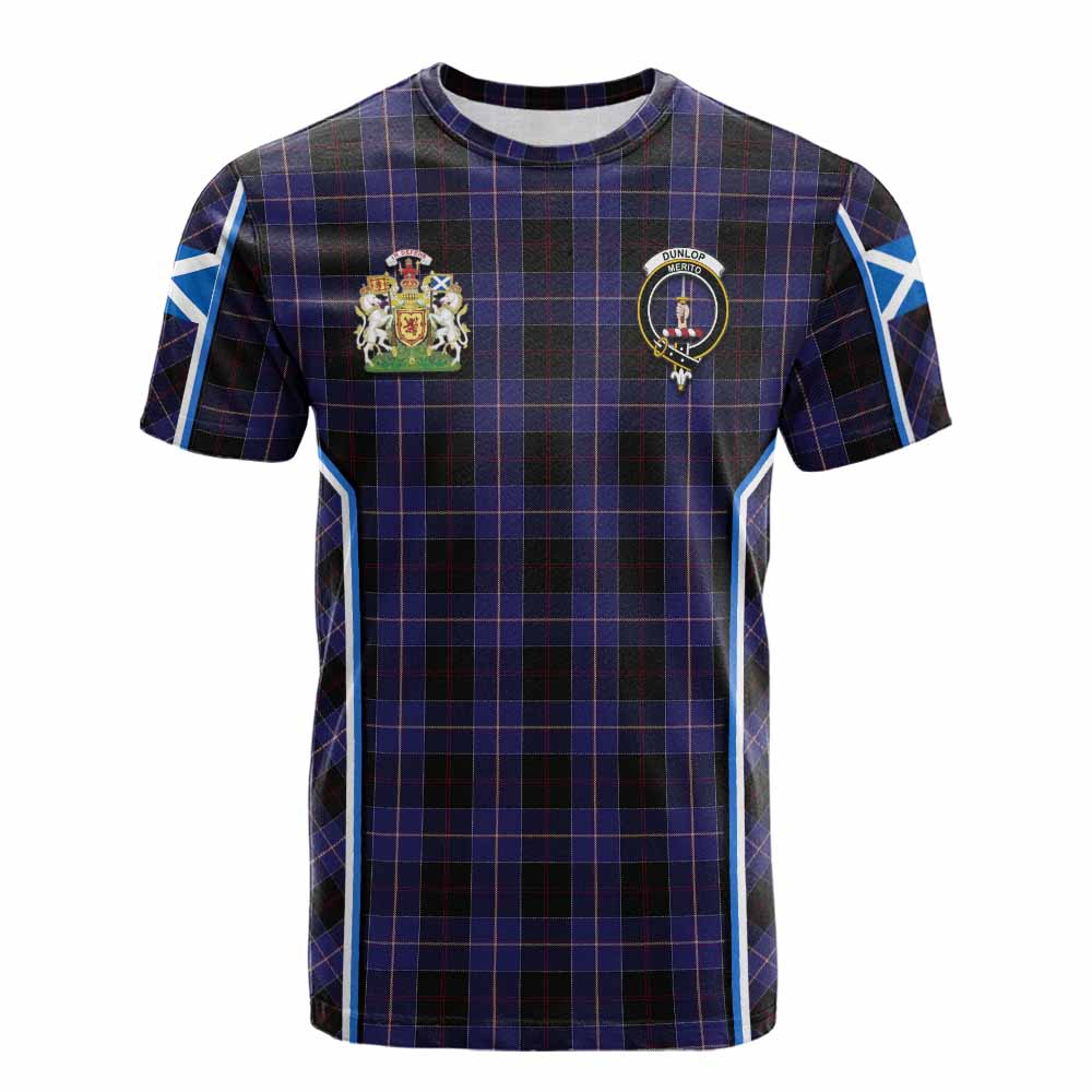 Dunlop Tartan Crest Cotton T-shirt Scotland Coat of Arm Flag Style - Tartan Vibes Clothing