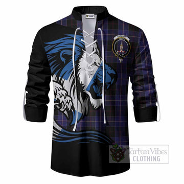 Dunlop Tartan Crest Ghillie Shirt Scottish Golden Lions Wave Flow