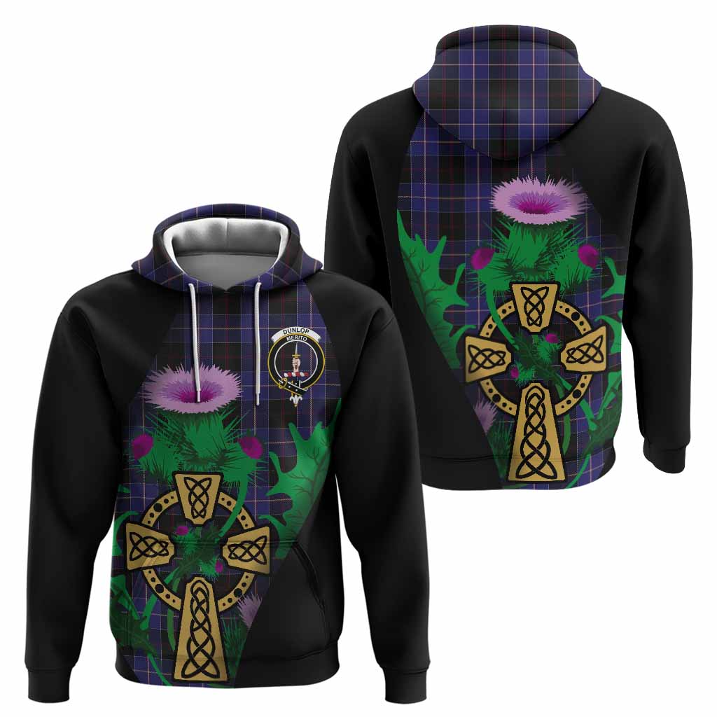 Dunlop Tartan Crest Hoodie Celtic Cross Thistle Flowers