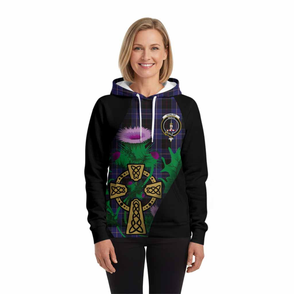 Dunlop Tartan Crest Hoodie Celtic Cross Thistle Flowers