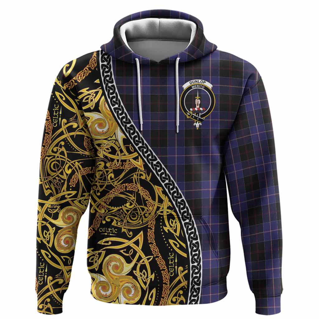 Dunlop Tartan Crest Hoodie Celtic Knot and Triple Trickle Spiral Symbols