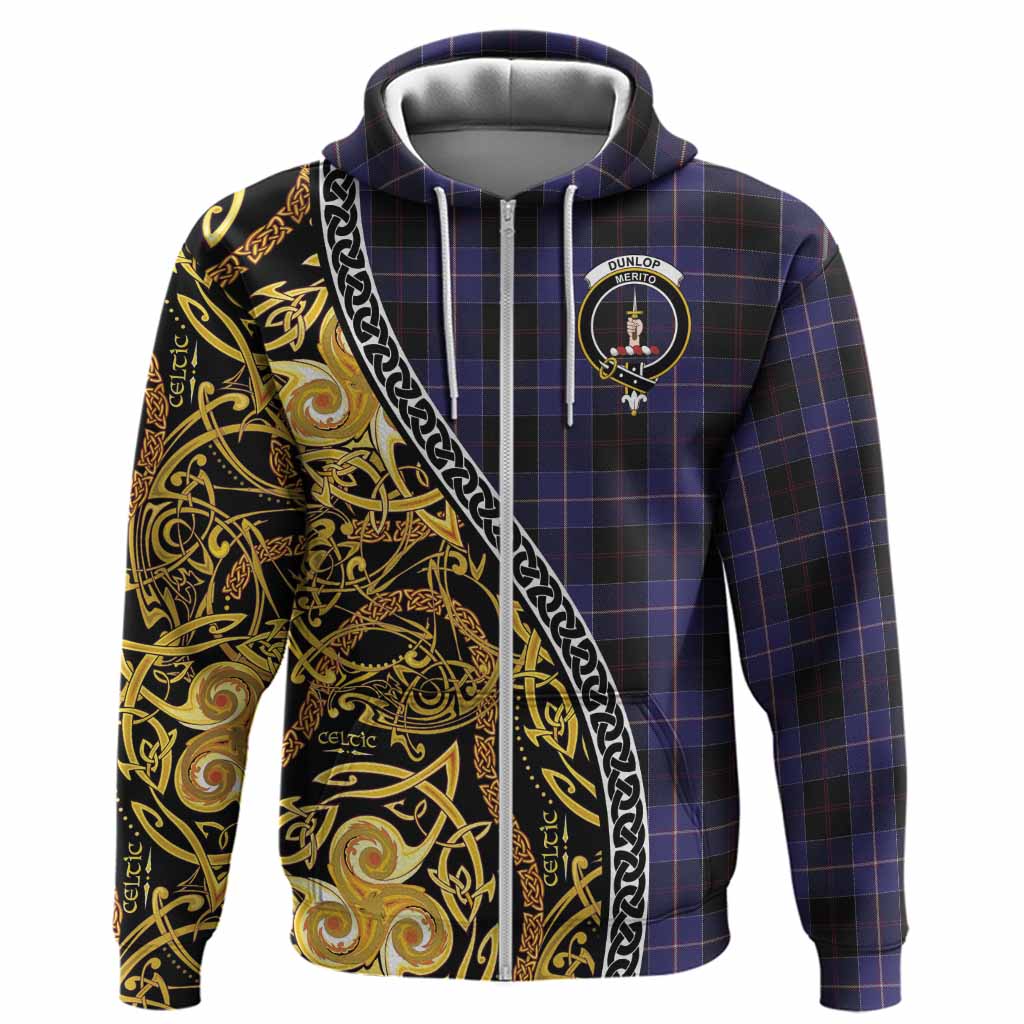 Dunlop Tartan Crest Hoodie Celtic Knot and Triple Trickle Spiral Symbols