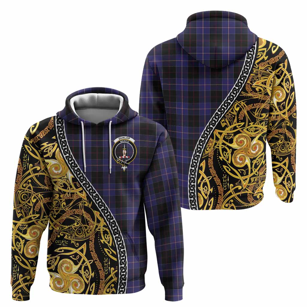 Dunlop Tartan Crest Hoodie Celtic Knot and Triple Trickle Spiral Symbols
