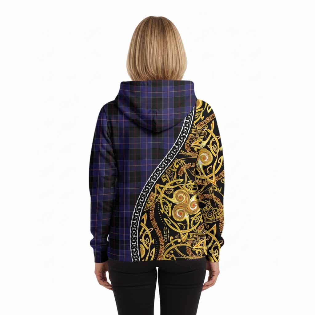 Dunlop Tartan Crest Hoodie Celtic Knot and Triple Trickle Spiral Symbols