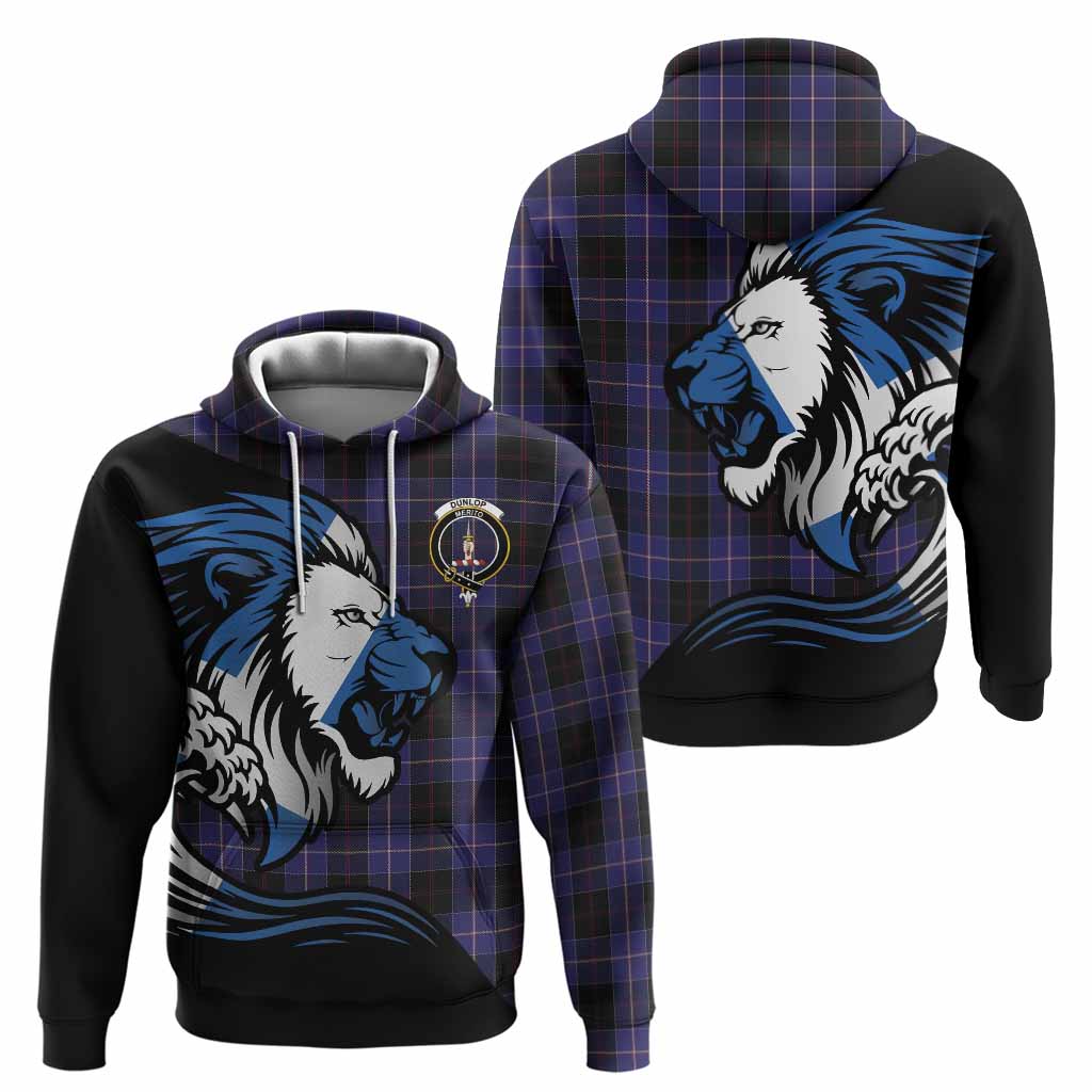 Dunlop Tartan Crest Hoodie Scottish Golden Lions Wave Flow
