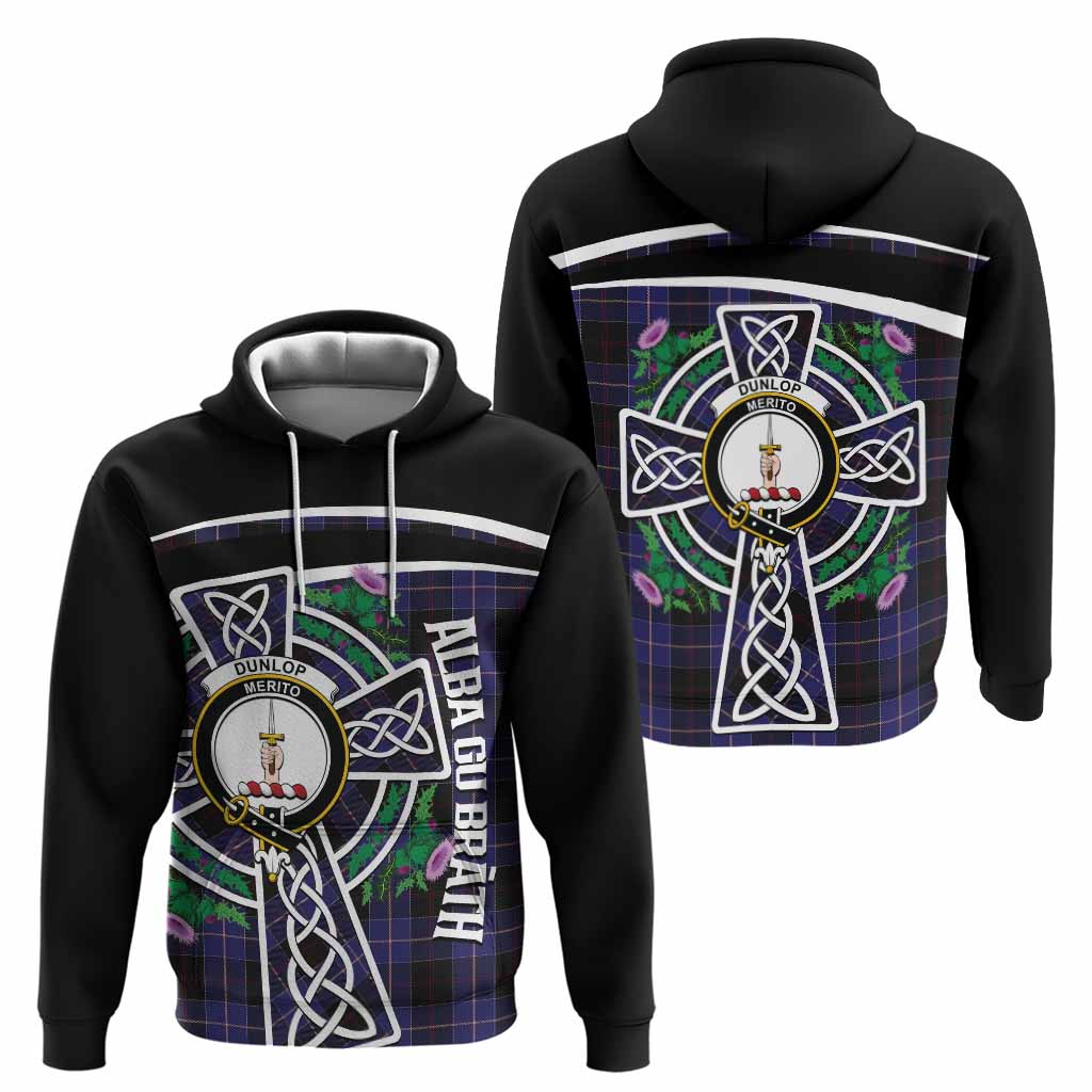 Dunlop Tartan Crest Hoodie Scottish Thistle Celtic Cross Alba Gu Brath