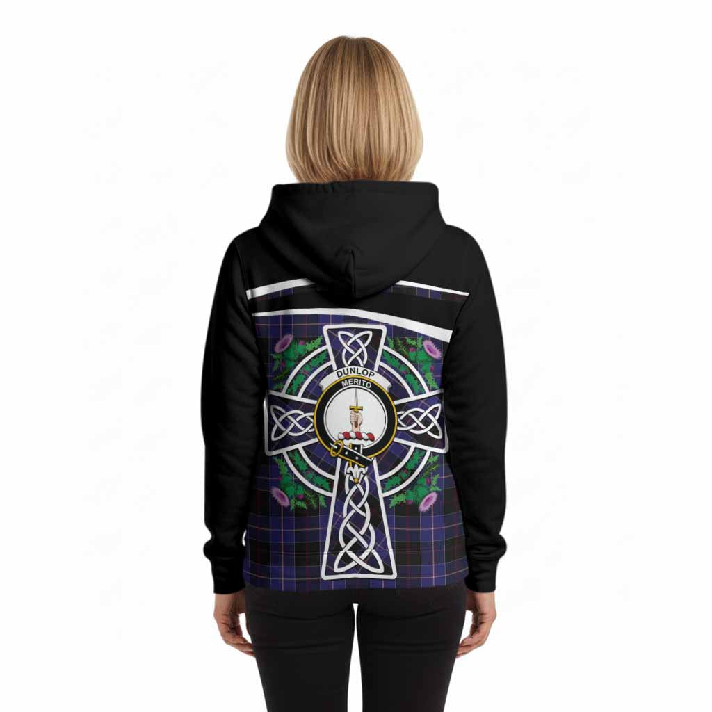 Dunlop Tartan Crest Hoodie Scottish Thistle Celtic Cross Alba Gu Brath