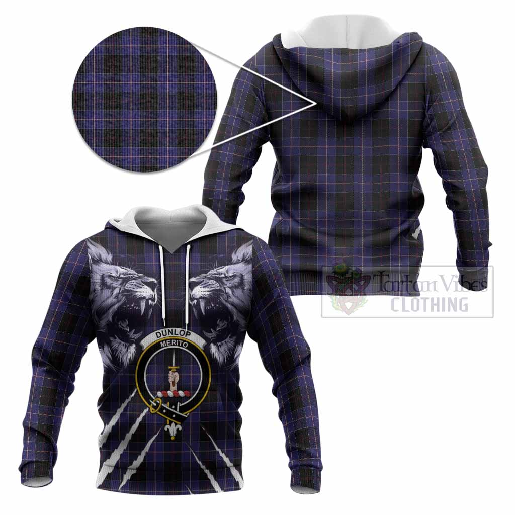 Dunlop Tartan Crest Knitted Hoodie Ferocious Lion Style