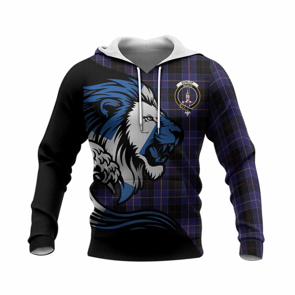 Dunlop Tartan Crest Knitted Hoodie Scottish Golden Lions Wave Flow