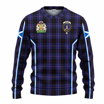 Dunlop Tartan Crest Knitted Sweater Scotland Coat of Arm Flag Style