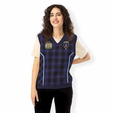 Dunlop Tartan Crest Knitted V-Neck Vest Scotland Coat of Arm Flag Style