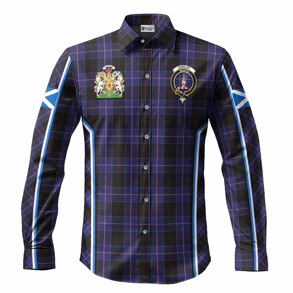 Dunlop Tartan Crest Long Sleeve Button Shirts Scotland Coat of Arm Flag Style - Tartan Vibes Clothing