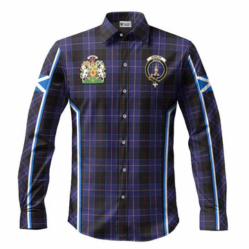 Dunlop Tartan Crest Long Sleeve Button Shirts Scotland Coat of Arm Flag Style