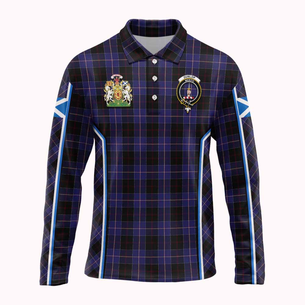Dunlop Tartan Crest Long Sleeve Polo Shirt Scotland Coat of Arm Flag Style - Tartan Vibes Clothing