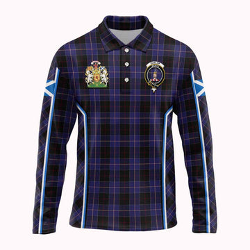 Dunlop Tartan Crest Long Sleeve Polo Shirt Scotland Coat of Arm Flag Style